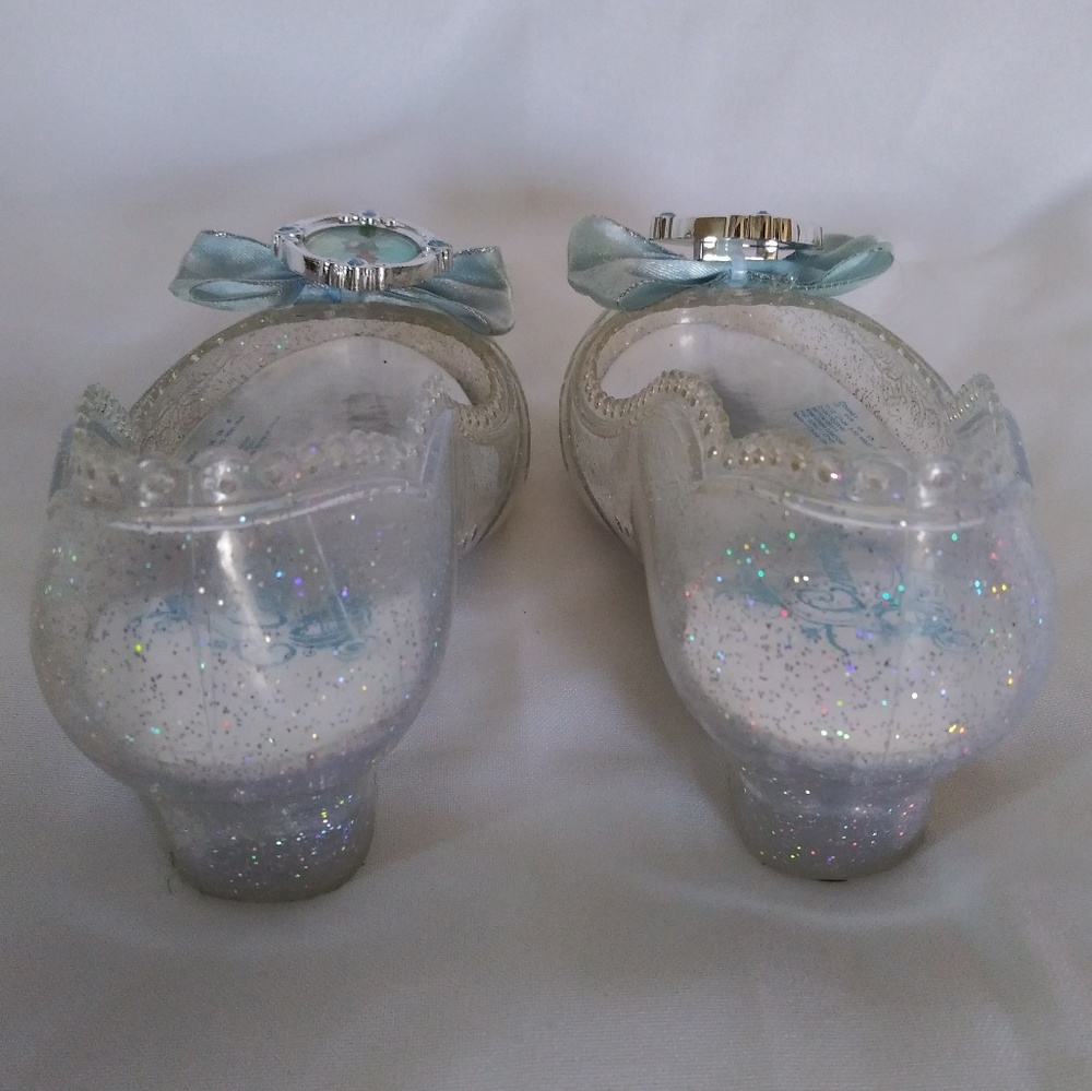 Cinderella Clear Glitter Kids Slippers with Light Blue Bow - Picture 2 of 6
